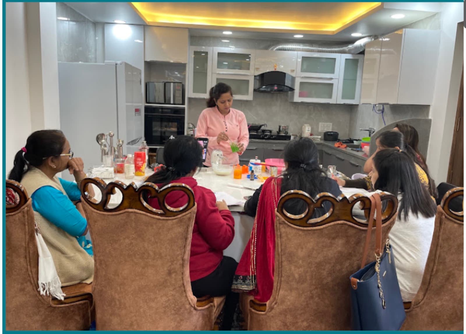 Students learning together in a hands-on baking class